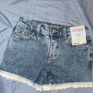 Cat & Jack Light Blue Jean Shorts with Lace Trim